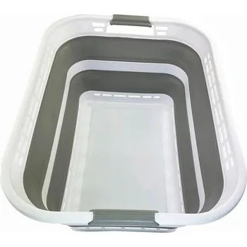 Koš na prádlo SAMMART Skládací koš na prádlo 42L plastový bílo-šedý přenosný