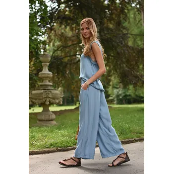 Dámské kalhoty MODRÉ LETNÍ KALHOTY NA GUMU PECA del SOL