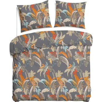 Povlečení Povlečení bavlněné 220x200 satén BAVLNA barevný rostlinný vzor šedé pozadí