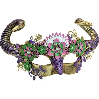 Karnevalová maska Škraboška s rohy a květinami