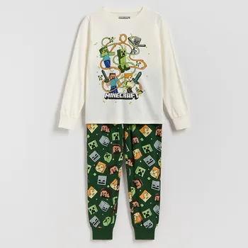Dětská móda Reserved - Bavlněná pyžamová souprava Minecraft - krémová - 736IG-01X - 736IG-01X-U86