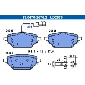 Brzdová destička Sada brzdových destiček, kotoučová brzda ATE 13.0470-2676.2