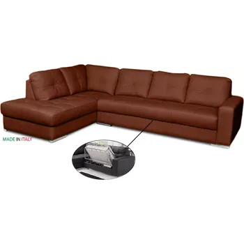 Sedací souprava Kožená sedací souprava s rozkladem na každodenní spaní ALEXIE - rohová, levá, cihlová (terracotta 331)