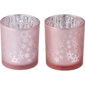 Svícen Svícen sklo 90x100 Stínohra vločky na čaj. svíčku mix, růžová