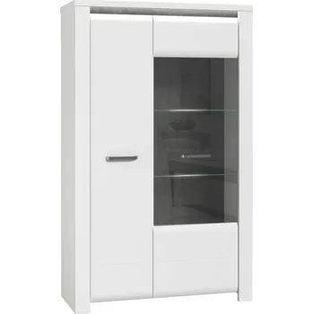 Knihovna Vitrína Brugia - Forte C638 Bílá / Beton Tmavě Šedý / Bílý Lesk 101.4x162.3 cm