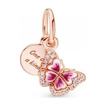 Přívěsek Korálek Přívěsek dvojitý s růžovým motýlem, stříbro 925