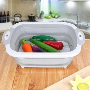 Kuchyňské prkénko SKLÁDACÍ SILIKONOVÁ MÍSA S ODKAPÁVAČEM A PRKÉNKEM NA DŘEZ 5L