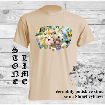 Pánské tričko panske-bavlnene_tricko_uv_potisk_jednorozec Barva: Lime stone - krémová, velikost: L