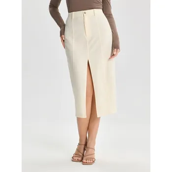 Dámská móda Sinsay - Midi sukně s&nbsp;rozparkem - krémová - 128AC-01X - 128AC-01X-M-1