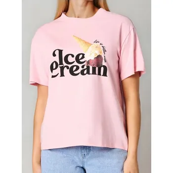 Sinsay - Bavlněné oversize tričko s potiskem - pastelová růžová - 230IN-03X - 230IN-03X-XXL