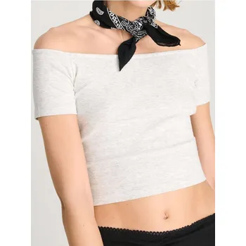Sinsay - Crop top s krátkým rukávem - šedá - 508EU-9MM - 508EU-9MM-M