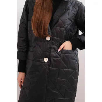 Dámská bunda Plus Size prošívaná s ozdobnými knoflíky a límcem černá UNI