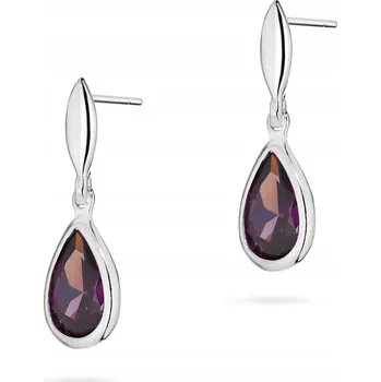 Náušnice Stříbrné dámské NÁUŠNICE Ag ryzost 925 visací kapky fialové Zirkony puzetky