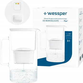 Filtrace vody Filtrační konvice skleněná Wessper D2 BOROSILICATE FF 3 l bílá + filtr