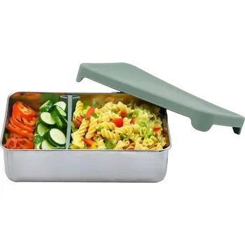 Svačinový box Melii Nerezový Bento box 740 ml se silikonovým víkem Zelený