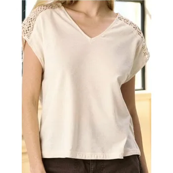 Dámské oblečení Sinsay - Tričko s&nbsp;ažurovou vsadkou - béžová - 450DO-02X - 450DO-02X-XS