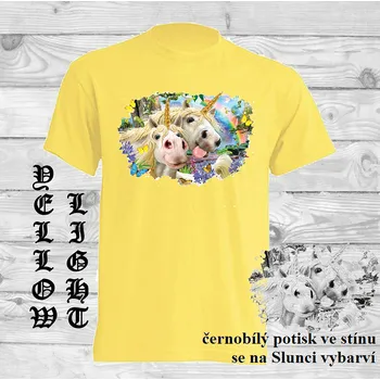 Pánské tričko panske-bavlnene_tricko_uv_potisk_jednorozec Barva: Light yellow - světle žlutá, velikost: S