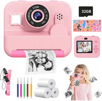 Digitální kompakt INSTANTNÍ FOTOAPARÁT PRO DĚTI TERMOTISKÁRNA 1080P 2.4 PALCE RŮŽOVÝ