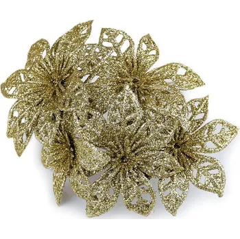 Vánoční dekorace Vánoční hvězda na drátku s glitry, velké, 3 zlatá