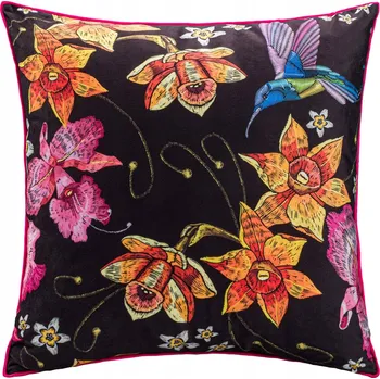 Povlak na dekorativní polštářek Dekorační povlak na polštář PF 43x43 Darymex s barevným lemem, motiv kolibřík a květiny