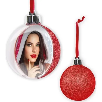 Vánoční dekorace FOTODÁREK: VÁNOČNÍ OZDOBA ČERVENÁ na fotografii, průměr 7,5 cm m130004