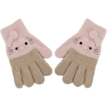 Rukavice Dětské zimní prstové rukavičky Kitty, 12cm, růžová, béžová