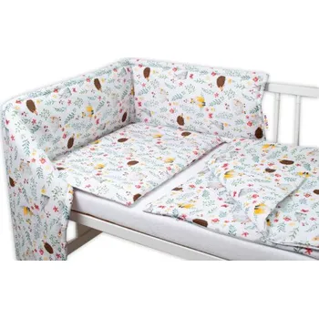 mantinel do postýlky Baby Nellys 3-dílná sada Mantinel s povlečením - Kamarádi louky, bílá, 135x100 cm