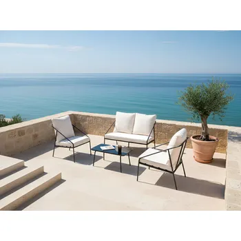 Zahradní nábytek Zahradní souprava černá kovová bavlna 4 sedací polštáře odnímatelné potahy křesla pohovka stolek moderní Beliani