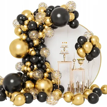 Balónek 127 kusů černo-zlatých balónků, černo-zlaté latexové balónky s konfetami