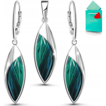 Přívěsek Sada stříbrných šperků s malachitem náušnice přívěsek stříbro 925