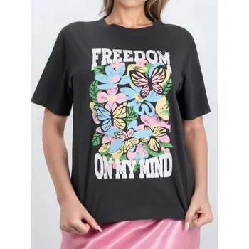 Dámské tričko Sinsay - Tričko s krátkými rukávy a potiskem - šedá - 8811J-90X - 8811J-90X-M