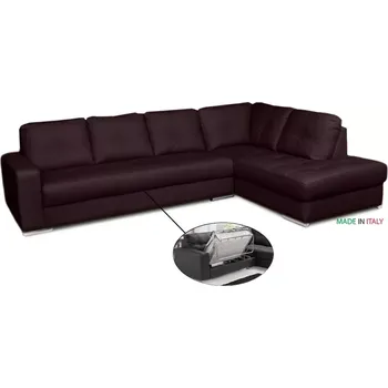 Sedací souprava Kožená sedací souprava s rozkladem na každodenní spaní ALEXIE - rohová, pravá, vínová (bordeaux 305)