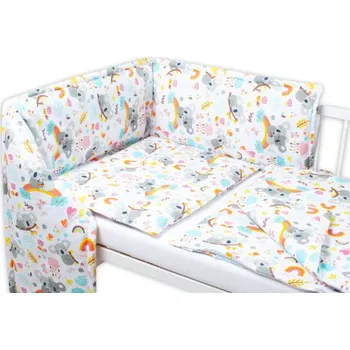 mantinel do postýlky Baby Nellys 3-dílná sada Mantinel s povlečením - Koala a duha, bílá,135x100 cm