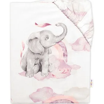 Prostěradlo Dětské bavlněné prostěradlo do postýlky, Slon a duha, růžová/bílá, 140x70 cm