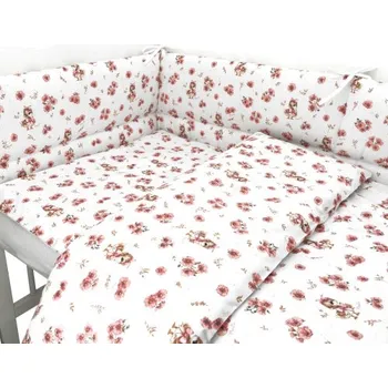 mantinel do postýlky Mantinel s povlečením do postýlky, 3D sada Bavlna, Kačenky - bílá, pudrově růžová