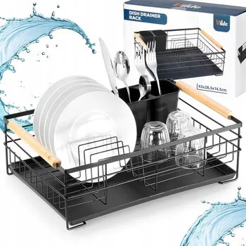 Organizace kuchyně Černý odkapávač na nádobí, sušák na nádobí 43x32x14,5 cm /Vilde