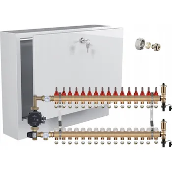 rozdělovač topení Rozdělovač pro podlahové topení 16 okruhů s ČERPADLOVOU SKUPINOU GRUNDFOS + PEX potrubí + PODOMÍTKOVÁ SKŘÍŇ