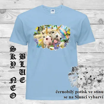 Pánské tričko panske-bavlnene_tricko_uv_potisk_jednorozec Barva: Sky blue neo - matně modrá, velikost: XS