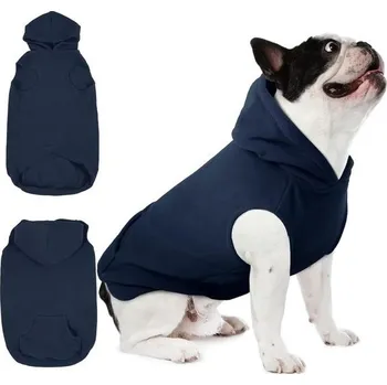 Obleček pro psa IECOii mikina pro psy s kapsami, fleecový svetr s kapsou pro francouzské buldočky a jezevčíky, modrá L