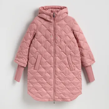 Dámské sako Reserved - Dlouhá bunda s kapucí - pudrově růžová - 536IA-39X - 536IA-39X-XS