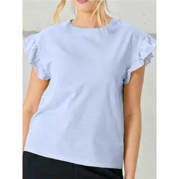 Dámské oblečení Sinsay - Bavlněná halenka s volánky - světle modrá - 916CG-50X - 916CG-50X-XXS