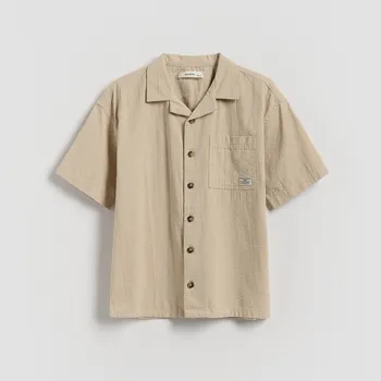 Chlapecká košile Reserved - Bavlněná košile s kapsou - béžová - 964CI-08X - 964CI-08X-134