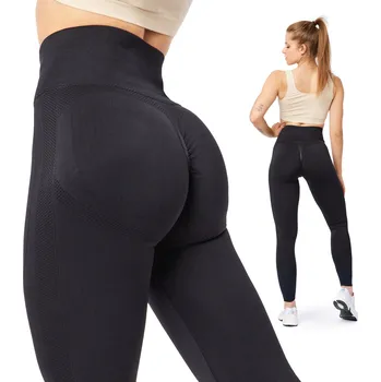 Dámské spodní prádlo Push Up legíny s vysokým pasem bezešvé Sport Fitness BLV50-254 Černé XL