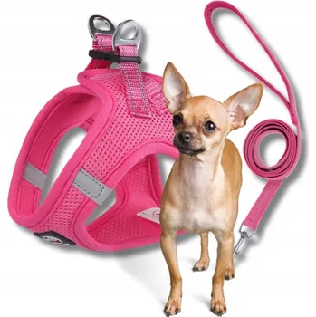 Vodítko pro psa BEZTLAKOVÉ postroje pro psa prodyšné pro mini plemena MIAMI + VODÍTKO růžové XS