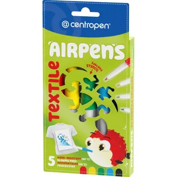 Speciální výtvarná barva Foukací fixy Centropen AirPens TEXTILE 1539 - na textil / sada 5 ks