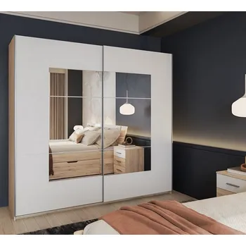 Dětská skříň Stylová šatní skříň Beta - dub san remo světlý / bílá - 221 cm