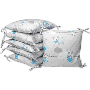 Polštářkový mantinel 6ks 40x40cm, Good night Animals BOY, šedo/modrý