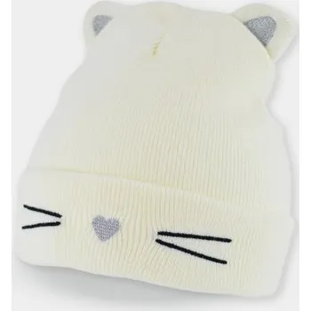 Pokrývka hlavy Dětská zimní čepice Kočička - ecru, vel. 46 - 50 cm