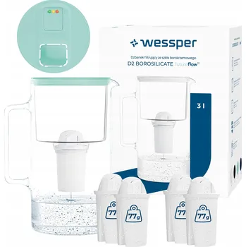 Filtrace vody Filtrační konvice skleněný Wessper D2 BOROSILICATE FF 3l mátový + 5x filtr