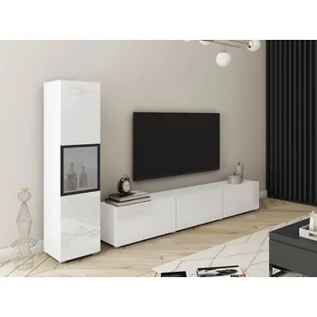 Obývací stěna Obývací stěna HEXIO - bílá / bílá lesklá + LED osvětlení